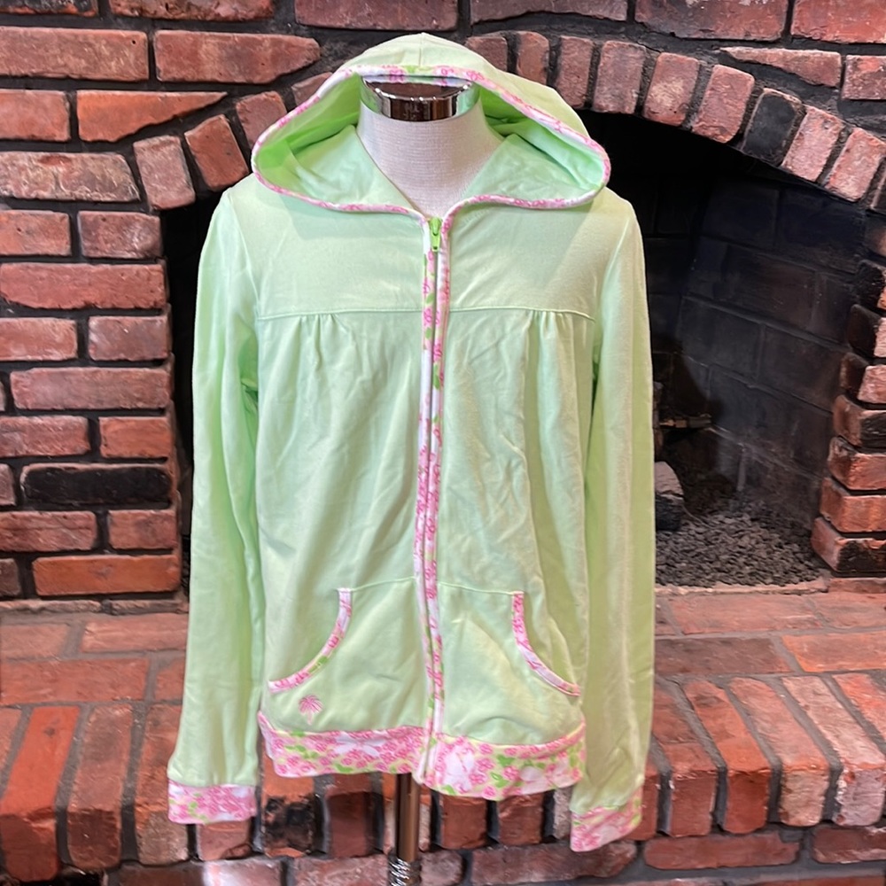 Lilly Pulitzer Mint Green Hooded Zip-Up Jacket with Pink Trim